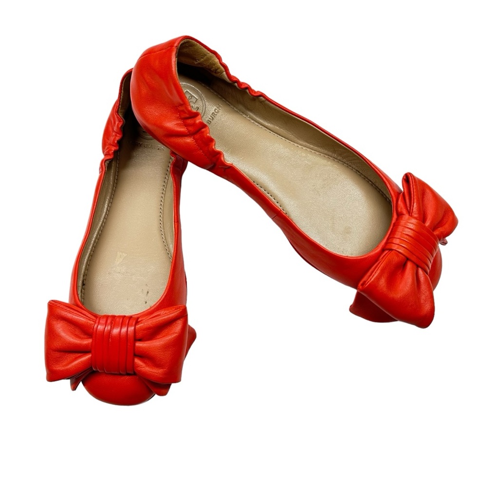 Tory Burch Red Leather Bow Ballet Flats